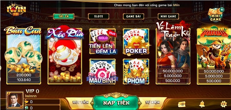 Tải Iwin - Với giao diện cổng game vô cùng bắt mắt 