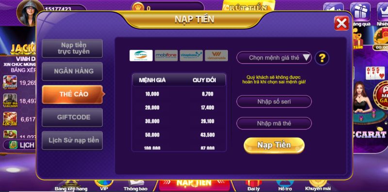 Lượm quà lớn khi nạp tiền 68 game bài