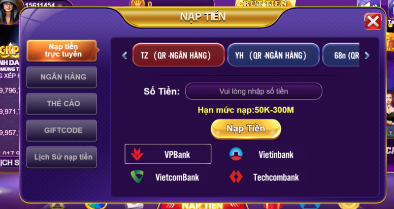 Phương thức nạp thẻ khả dụng tại cổng game 68game bài